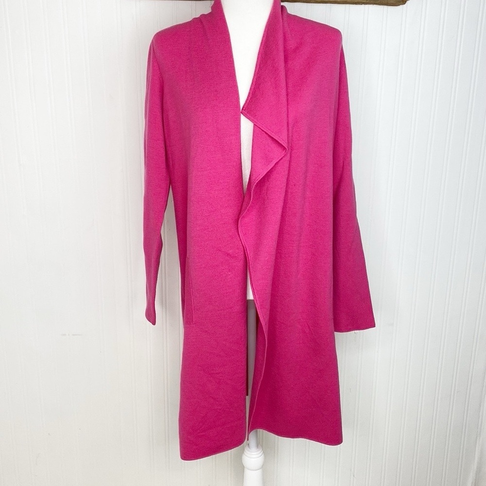 Worth Long Cardigan Sweater Asymmetrical Draped Front 100% Wool